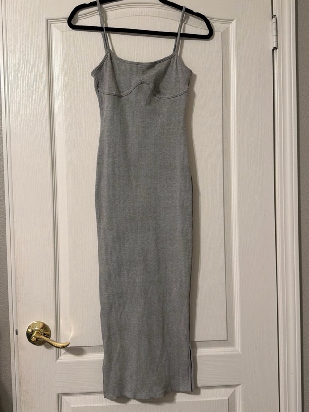 Fashion Nova Gray Ribbed Maxi Slip Dress with Spaghetti Straps